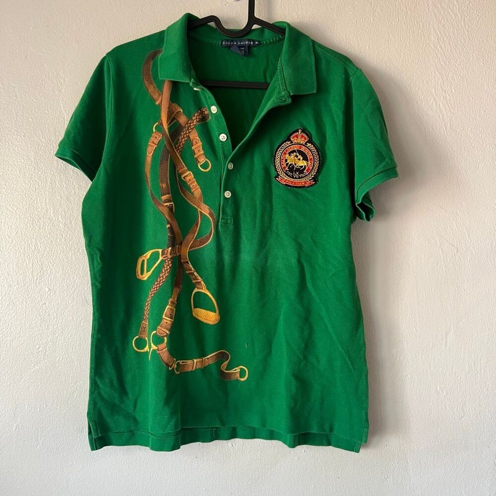 Ralph Lauren vintage bold belt chain print  pony polo fit shirt